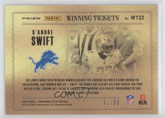 2020 Panini Contenders Optic Winning Tickets Blue /99 D'Andre Swift Rookie RC 2