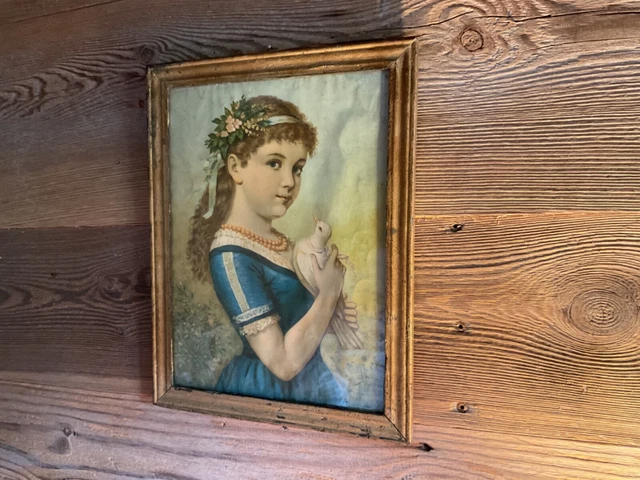 Cadre Sous Verre Miniature Portrait Jeune Femme - Aquarelle Signée Dany - Bois