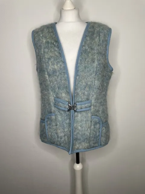 Gilet vintage Chris Reekie Mohair anni '70 in lana camice blu fibbia in metallo