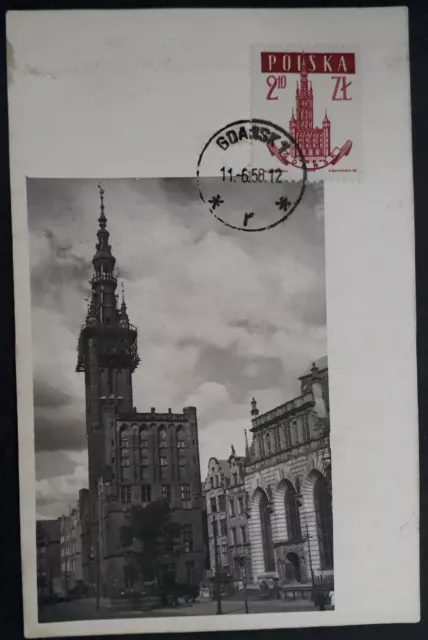 SCARCE 1958 Poland "Gdansk City Hall" Postcard ties 2.10Zl stamp Gdansk