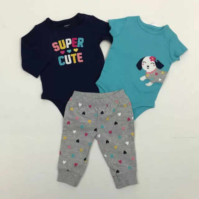 Carters NWT Girl 6 Months 3 Piece Outfit SUPER CUTE Dog Tops Pants Hearts Soft