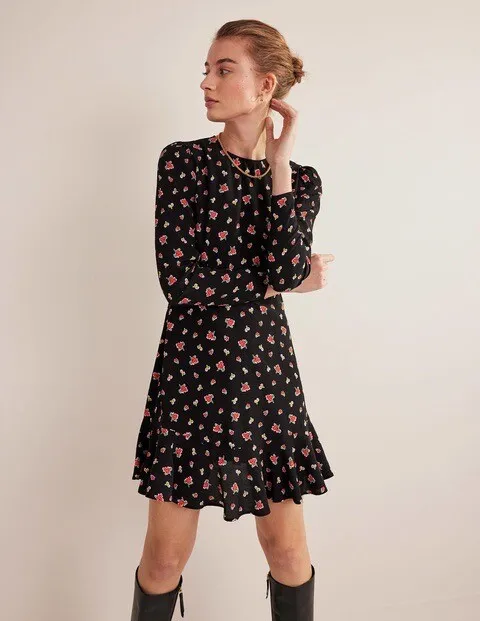 Boden Long Sleeve Flippy Mini Dress in "Rose Pop" Floral Pattern Size 10 NWT!!!