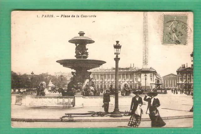 PARIS carte postale cpa Place de la Concorde  ;animée( timbrée 1919