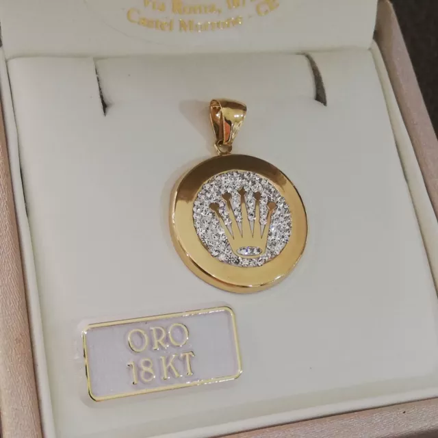 Rolex ciondolo pendente medaglia stemma logo in oro 750 18 Kt e cristalli