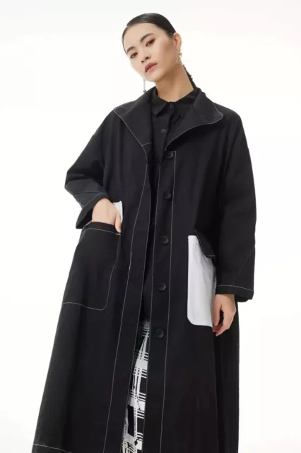 Damen schwarz Urban Street Midi Designer Trenchjacke leichtes Shirt Mantel 12 3
