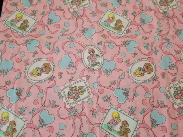 Rare Vintage Pink Precious Moments PMI Spectrix Hearts Flower Floral Fabric 1+yd
