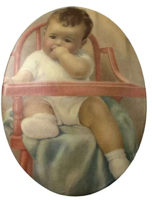 Bee Kay Creations Oval Plaque Baby in Chair  Beautiful Baby Vintage