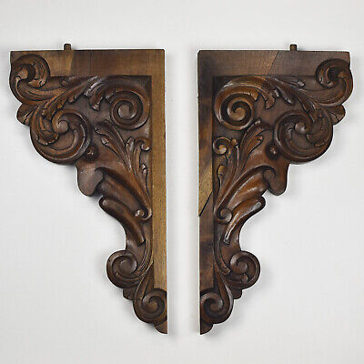 Antique French Carved Wood Wall Shelf Rack Console Corbels Brackets Renaissance