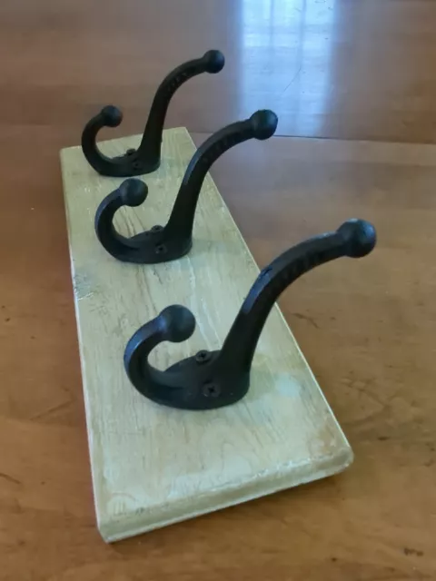 3 Vintage Cast Iron ~ Finial Schoolhouse Coat Hat Hooks ~ Original