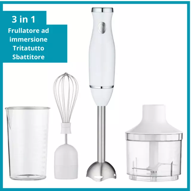 Frullatore 3 in 1 ad immersione tritatutto sbattitore minipimer mixer elettrico.