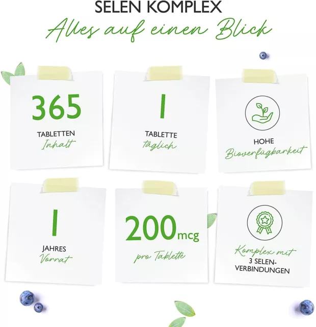 Selen 3-Fach Komplex - 365 Tabletten á 200 mcg - Vegan + Natriumselenit 3