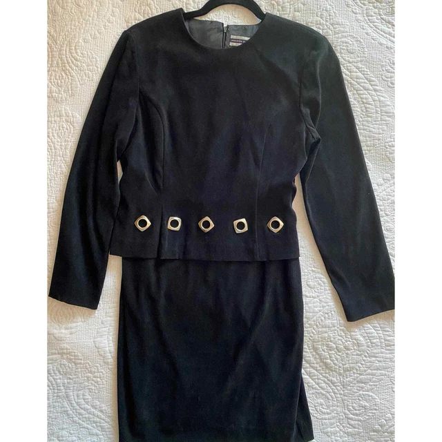 Amanda Smith Vintage Black Velvet Long Sleeve Grommet Women's Dress Size 10P