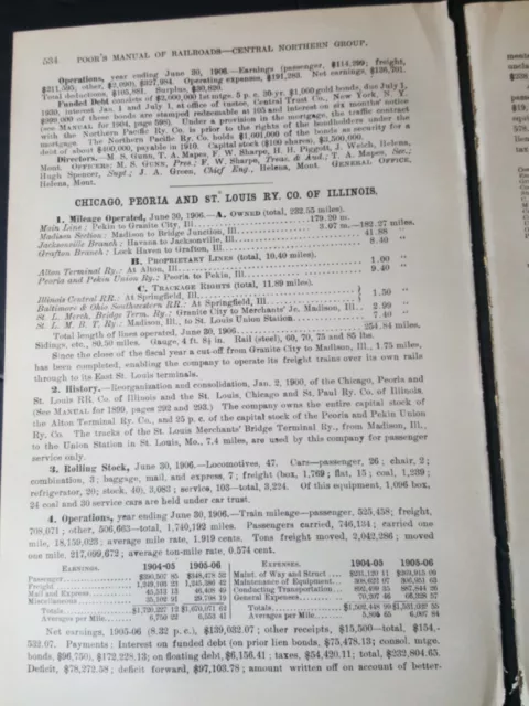 1907 train report CHICAGO PEORIA & ST LOUIS RAILWAY OF ILLINOIS Pekin Havana IL