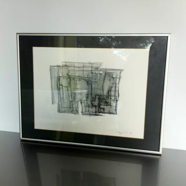 Aquarell schwarz grau gerahmt signiert 2001 Bild Wasserfarben gemalt