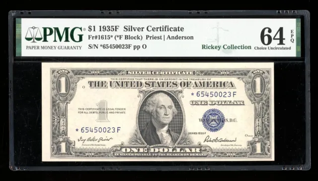 DBR $1 1935-F Silver STAR Fr. 1615* PMG 64 EPQ Serial *65450023F