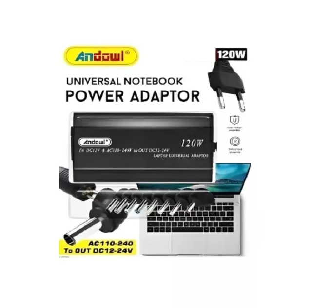 Alimentatore Universale per Notebook 120W con 8 Adattatori PC Computer Portatile