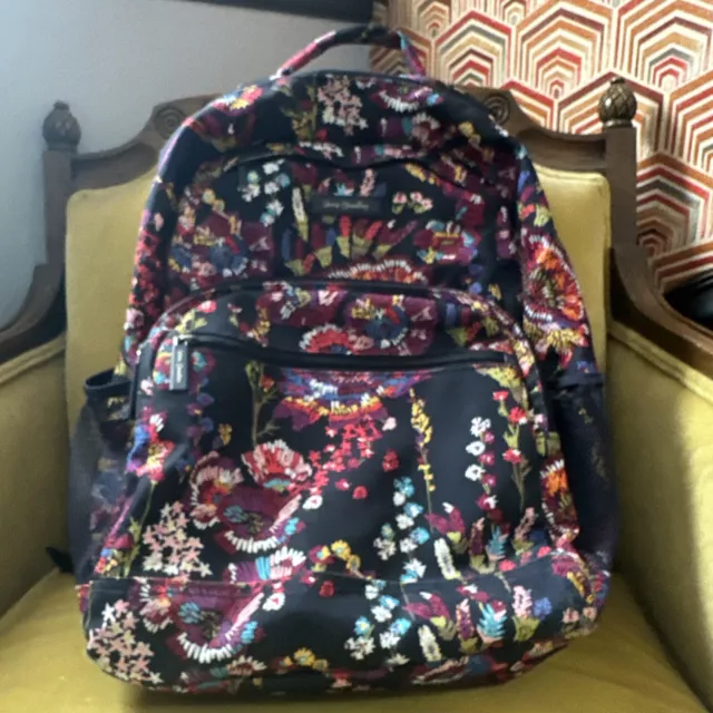 VERA BRADLEY "MIDNIGHT WILDFLOWERS"  Campus Essential Backpack ~ EUC