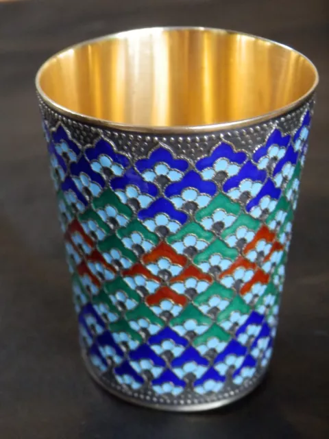 Rare Antique Solid Silver Gilt Cloisonne Enamel Tumbler Cup  Russian Soviet Era