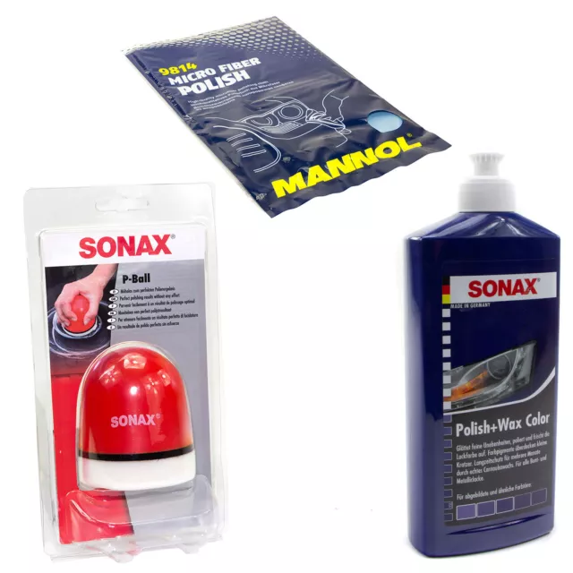 Sonax Vernis Kit Polish & Cire Color Bleu 500 ML + P-Ball + Tissu Microfibre