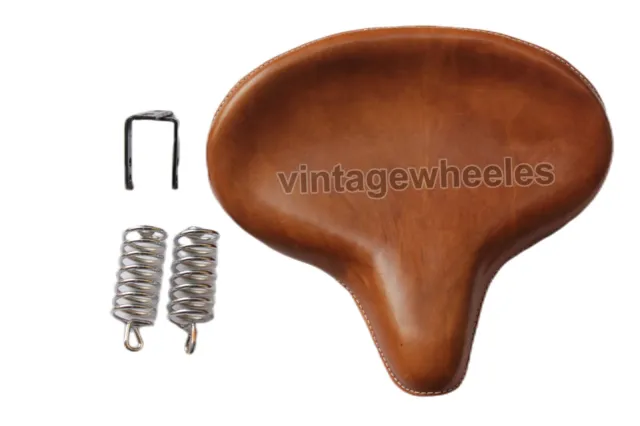 Royal Enfield Harley Style Low Rider Seat & Spring Brown Solo Saddle leather