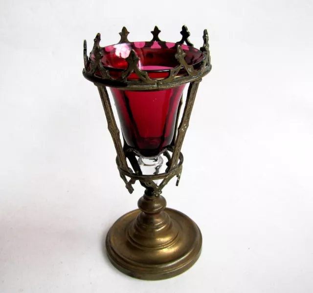 Lampe d' Autel Napoléon III Veilleuse de Tabernacle Bronze et Verre Rouge