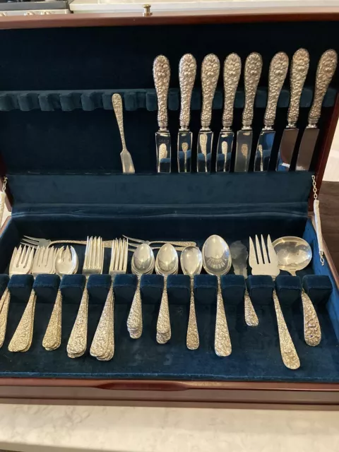 Stieff Rose Antique Sterling Silver Flatware Set 48 Pieces