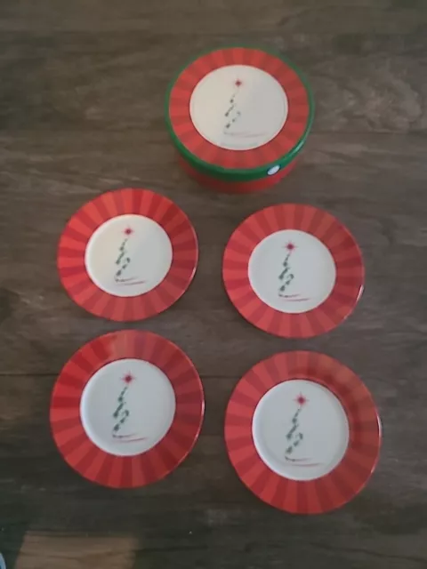 Christmas Dessert Plates CIB Set of 4 in Box 6” Round