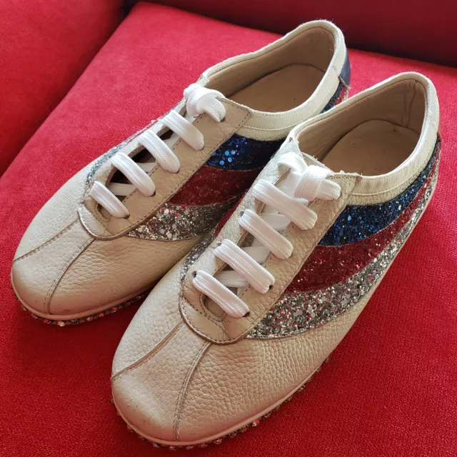 GUCCI 'Ace' Womens Falacer Bee Glitter Jewel Low Sneakers 37/US 7 in Natural  ✅