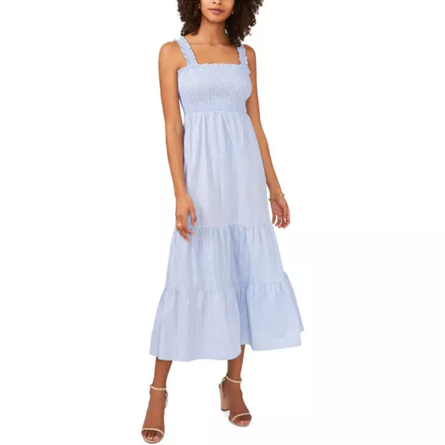 CeCe Womens Blue Striped Calf Smocked Midi Dress S BHFO 0064