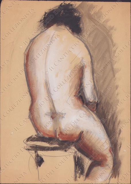 1951 Disegno Donna nuda di spalle nudo artistico Erotica