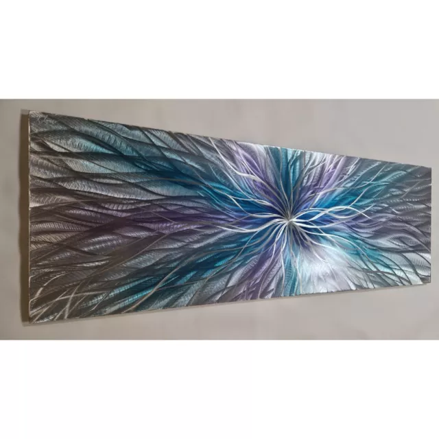 Modern abstract metal wall art. Artwork. Super Nova. Teal, Purple and Silver. 3