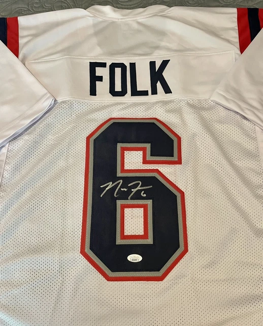 NICK FOLK Signed NFL New England Patriots WHITE CUSTOM JERSEY JSA COA Auto NICE
