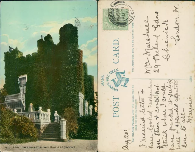 IOM Isle of Man Greeba Castle Hall Caines Residence 1908 Cancel