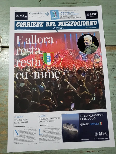 CORRIERE DELLA SERA Napoli Poster Pino Daniele E Allora Resta cu Mme 3° SCUDETTO