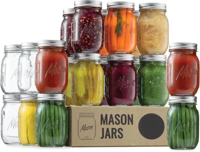 16 Oz Glass Mason Jars with Lids - 5 Pack, Airtight Food Storage Container- C45