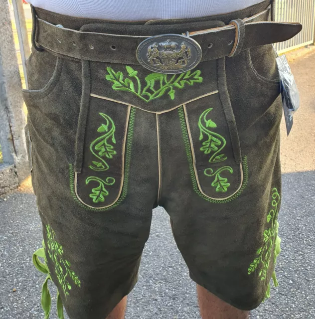 Herren Trachten Lederhose Kurze Lederhose Baverain Lederhose mit Gürtel Gr,46-64