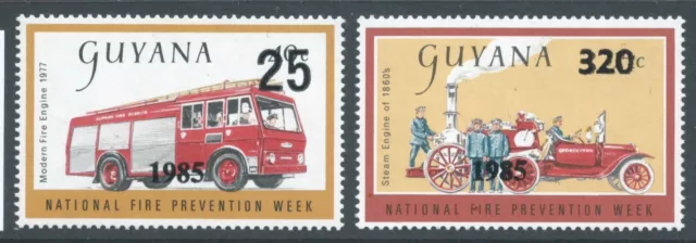 GUYANA 1985 SG1595/6 pair of surcharges on Fire Prevention set of 2 u/m  cat £50