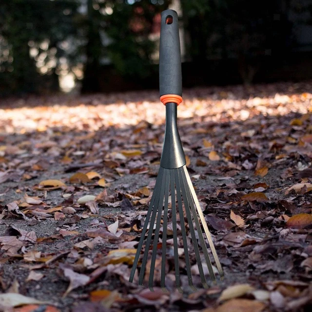 Petit Râteau Main 9 Dents Acier Inoxydable - Outil Jardin Compact - Pour Désherbage, Plantation, Binage