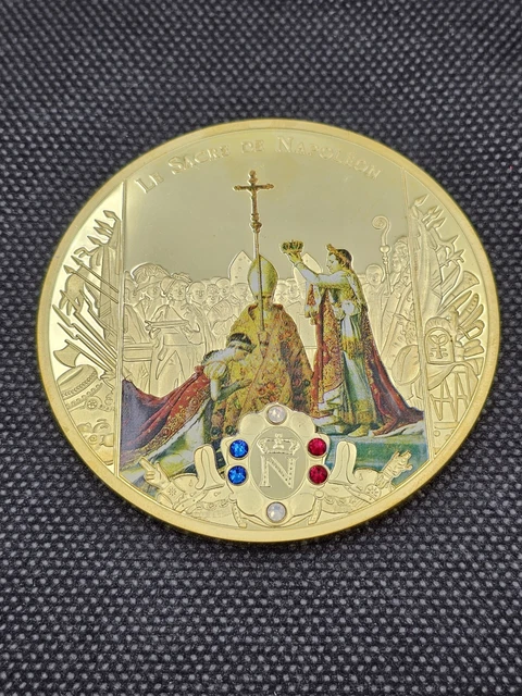 MÉDAILLE NAPOLÉON BONAPARTE Empereur Sacre Swarovski cuivre argenté et doré EUR 20,00 - FR