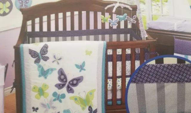 4 pc NOJO Beautiful Butterfly Secure-Me Crib Liner NIP