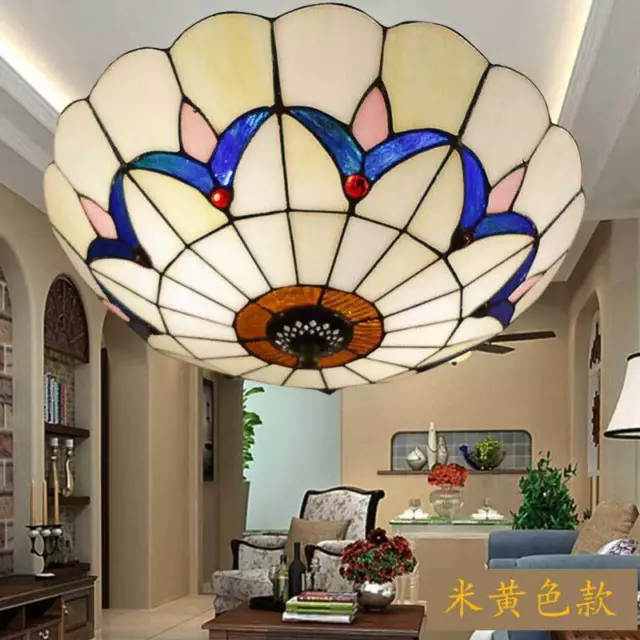 Retro Stained Glass Ceiling Light Shade Tiffany Style Easy Fit Pendant Lampshade