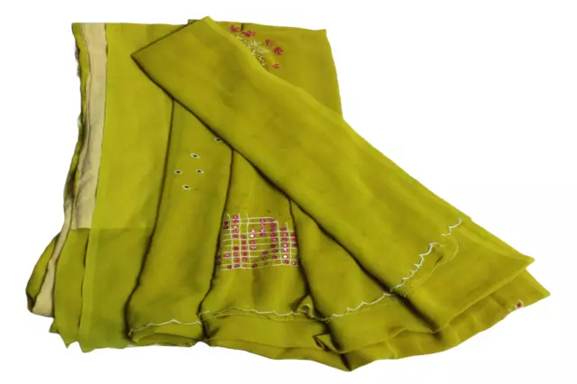 Material bordado indio vintage verde usado sari vestido artesanía tela 5Y Sari