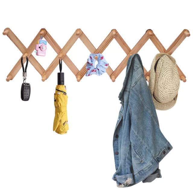 17 Hooks Wall Hanger Accordian Wooden Wall-Mounted Coat Rack Expandable Hat Rack