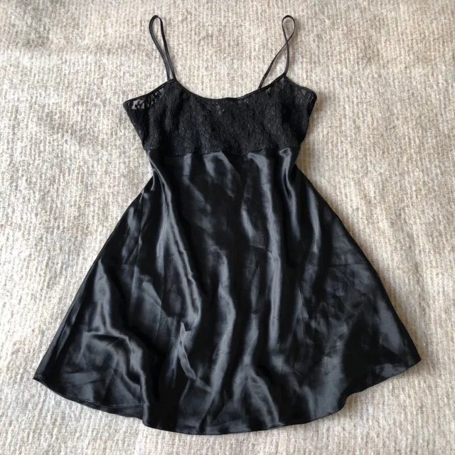 Sussan Vintage Lingerie Black Lace Empire Line Mini Slip Dress Sz L