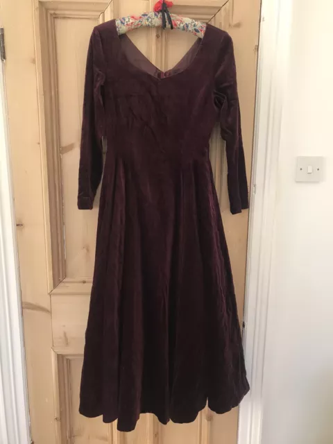 Vintage Laura Ashley Velvet Dress  Burgundy Plum Wine - Size 12