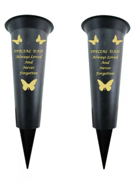 Set 2 Special Dad Graveside Memorial Spiked Flower Holder Grave Verse Butterfly