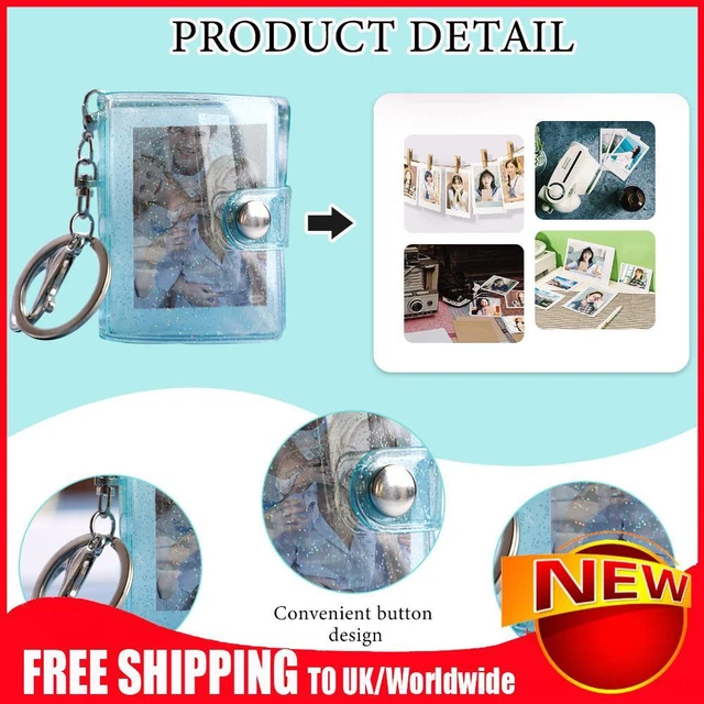 16 Pages Mini Photo Album Keychain PVC Instant Picture Album (Flash Blue 2 inch)