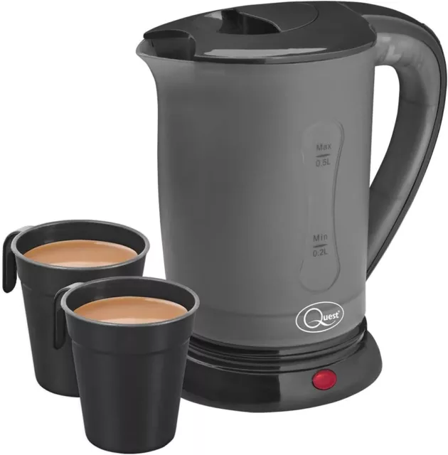 0.5 Litre Dual Voltage Small Electric Travel Kettle 2 Cups In Black Camping Uk