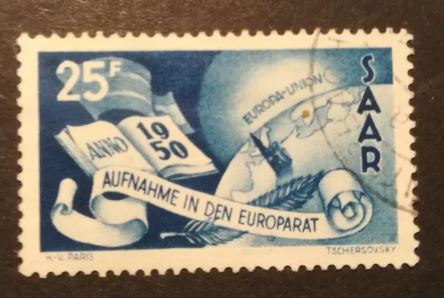 Saarland-Neusaar 1950: Aufnahme des Saarl. in den Europarat, # 297, gestempelt