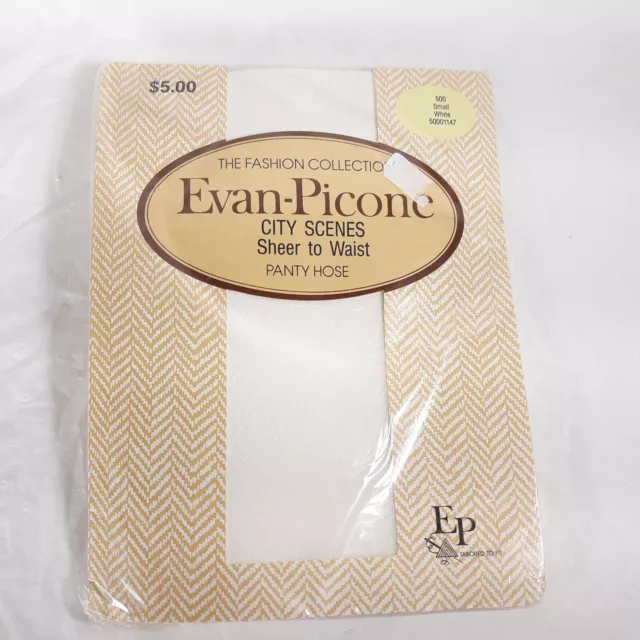 Evan Picone City Scenes White Panty Hose Size Small Sheer To Waist
